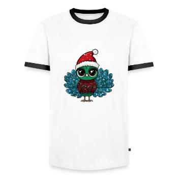 Peacock Bird Christmas - Men's Ringer Shirt - white/black - Front - AI Model Female 172 light (172cm) & AI Model Male 178 dark (178cm)