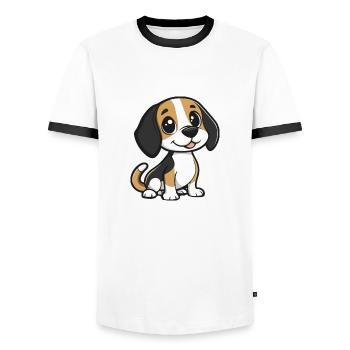 Beagle Hund Comic Niedlich - Männer Kontrast-T-Shirt - Weiß/Schwarz - Vorne - AI Model Female 172 light (172cm) & AI Model Male 178 dark (178cm)