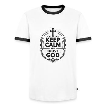Restez calme et faites confiance à Dieu - T-shirt contrasté Homme - blanc/noir - Devant - AI Model Female 172 light (172cm) & AI Model Male 178 dark (178cm)