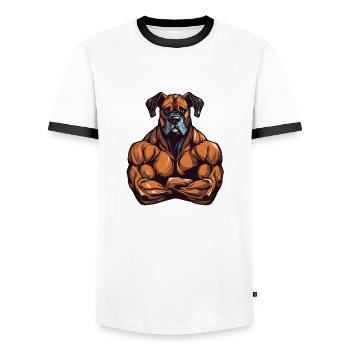 Musculation des muscles du chien - T-shirt contrasté Homme - blanc/noir - Devant - AI Model Female 172 light (172cm) & AI Model Male 178 dark (178cm)