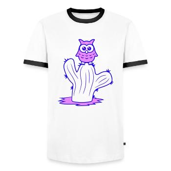 Cactus Owl Sitting Cacti Night Bird Cute Cute - Men's Ringer Shirt - white/black - Front - AI Model Female 172 light (172cm) & AI Model Male 178 dark (178cm)