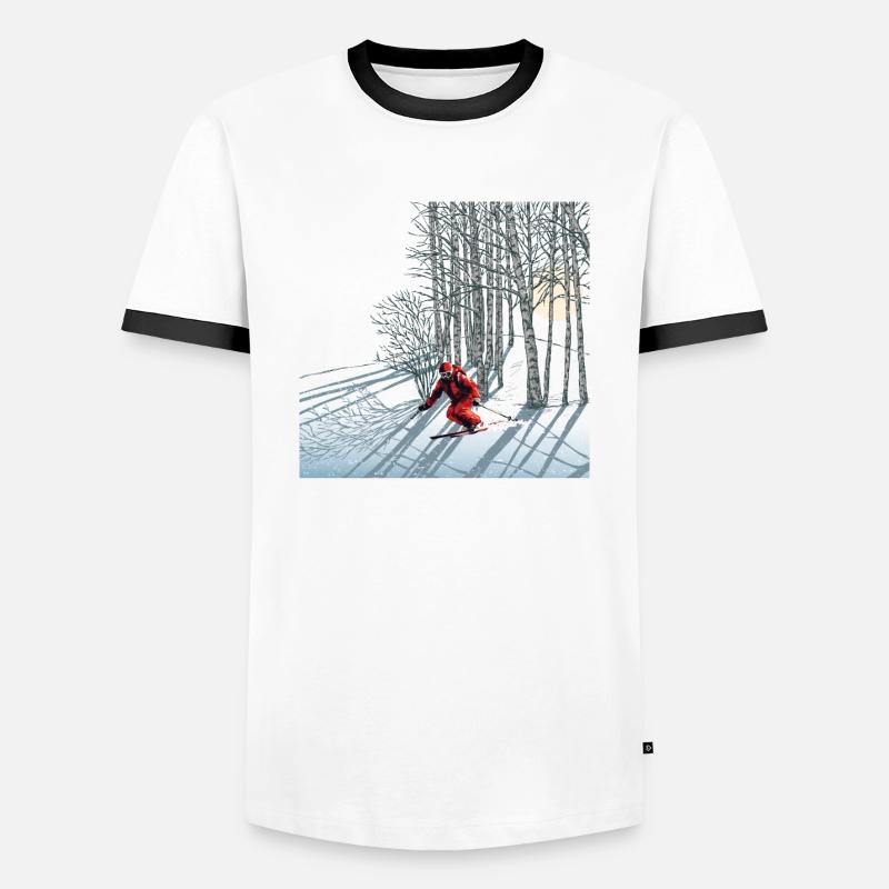 Nachtskifahren Night Skiing - Men's Ringer Shirt - white/black