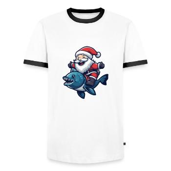 Piranha Poisson Père Noël Dessin animé - T-shirt contrasté Homme - blanc/noir - Devant - AI Model Female 172 light (172cm) & AI Model Male 178 dark (178cm)