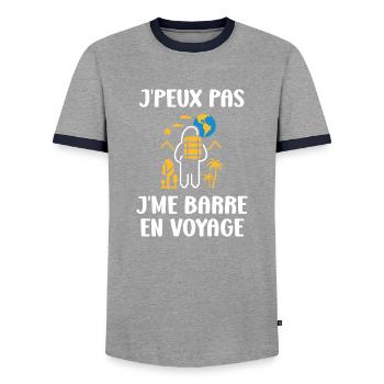 Travel Humor Vacation - Men's Ringer Shirt - grey/navy  - Front - AI Model Female 172 light (172cm) & AI Model Male 178 light (178cm)