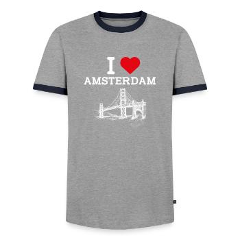 I love Amsterdam Niederlande Golden Gate Bridge Wortspiel - Männer Kontrast-T-Shirt - Grau/Navy  - Vorne - AI Model Female 172 light (172cm) & AI Model Male 178 light (178cm)