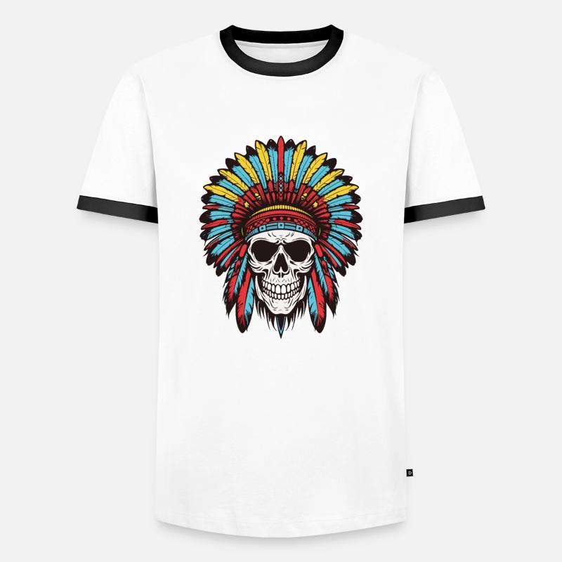 Apache Indian Chief Skull - Men's Ringer Shirt - white/black