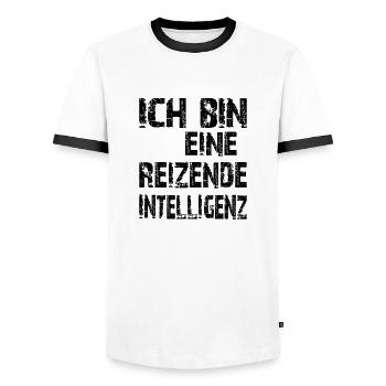 KI Spruch Ich bin eine reizende Intelligenz - Männer Kontrast-T-Shirt - Weiß/Schwarz - Vorne - AI Model Female 172 light (172cm) & AI Model Male 178 dark (178cm)