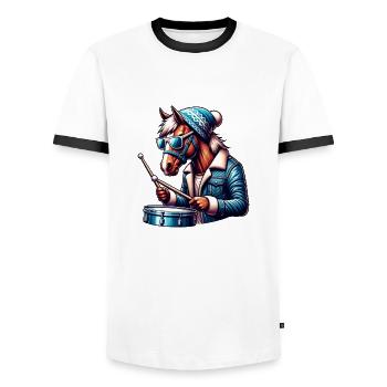 Global - Black without Japan Template - Men's Ringer Shirt - white/black - Front - AI Model Female 172 light (172cm) & AI Model Male 178 dark (178cm)
