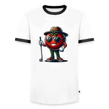 Funny golf tomato with sunglasses and - Men's Ringer Shirt - white/black - Front - AI Model Female 172 light (172cm) & AI Model Male 178 dark (178cm)