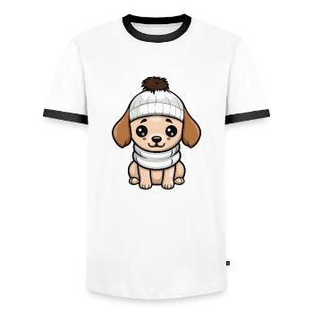 Hund Winter Tier Baby Comic - Männer Kontrast-T-Shirt - Weiß/Schwarz - Vorne - AI Model Female 172 light (172cm) & AI Model Male 178 dark (178cm)