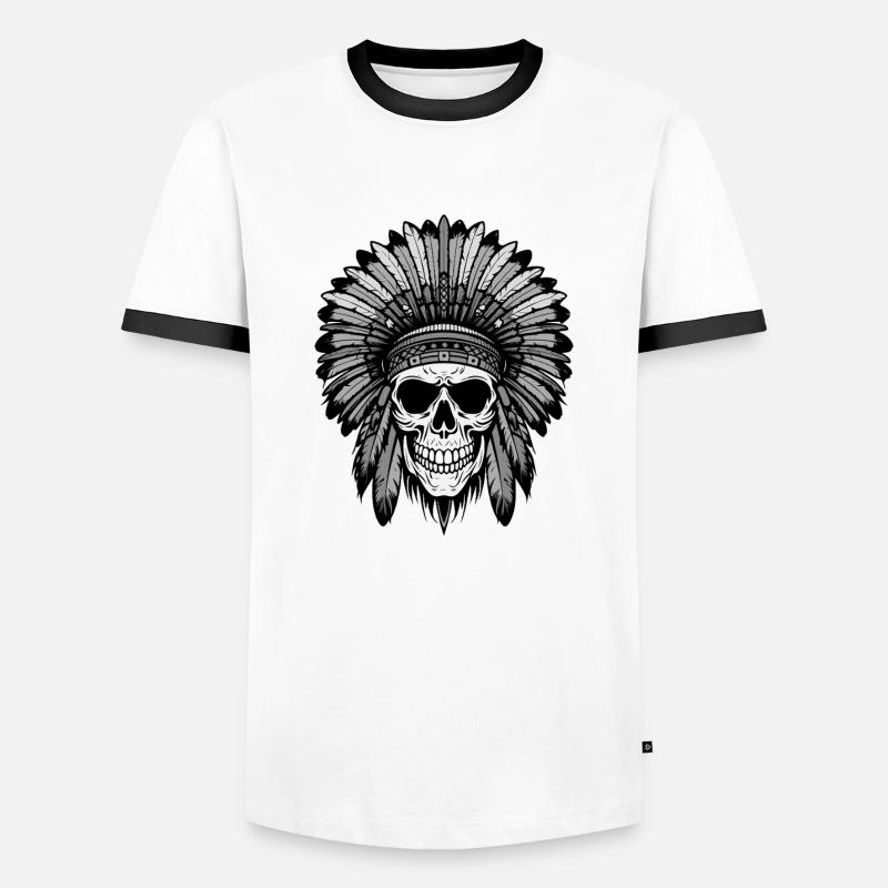 Apache Indian Chief Skull - Men's Ringer Shirt - white/black