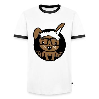 Bunny Nerd Geek Horn-Rimmed Glasses Hole Freak Intelligent - Men's Ringer Shirt - white/black - Front - AI Model Female 172 light (172cm) & AI Model Male 178 dark (178cm)