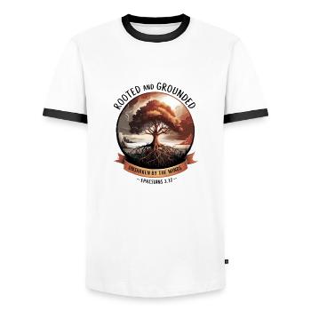 Un design chrétien inspirant pour tous - T-shirt contrasté Homme - blanc/noir - Devant - AI Model Female 172 light (172cm) & AI Model Male 178 dark (178cm)