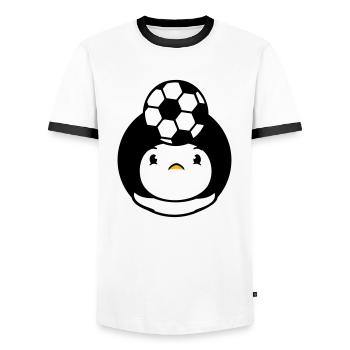 Duck Playing Soccer Header Ball Balancing Head - Men's Ringer Shirt - white/black - Front - AI Model Female 172 light (172cm) & AI Model Male 178 dark (178cm)