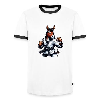 Esel Karate Meister Kampfkunst für Tierfreunde - Männer Kontrast-T-Shirt - Weiß/Schwarz - Vorne - AI Model Female 172 light (172cm) & AI Model Male 178 dark (178cm)