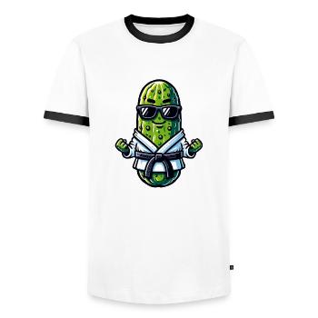 Karate Cucumber with Sunglasses - Men's Ringer Shirt - white/black - Front - AI Model Female 172 light (172cm) & AI Model Male 178 dark (178cm)