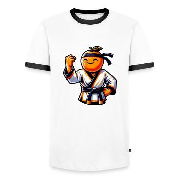 Lustiges Karate Motiv In Orange Für Alle - Männer Kontrast-T-Shirt - Weiß/Schwarz - Vorne - AI Model Female 172 light (172cm) & AI Model Male 178 dark (178cm)