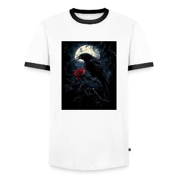 Raven Rose Moon Gloomy Gothic Black Crow - Men's Ringer Shirt - white/black - Front - AI Model Female 172 light (172cm) & AI Model Male 178 dark (178cm)