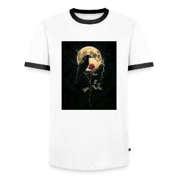 Raven Rose Moon Gloomy Gothic Black Crow - Men's Ringer Shirt - white/black - Front - AI Model Female 172 light (172cm) & AI Model Male 178 dark (178cm)