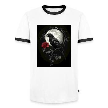 Raven Rose Moon Gloomy Gothic Black Crow - Men's Ringer Shirt - white/black - Front - AI Model Female 172 light (172cm) & AI Model Male 178 dark (178cm)