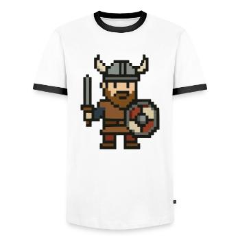 wikinger comic pixel - Männer Kontrast-T-Shirt - Weiß/Schwarz - Vorne - AI Model Female 172 light (172cm) & AI Model Male 178 dark (178cm)