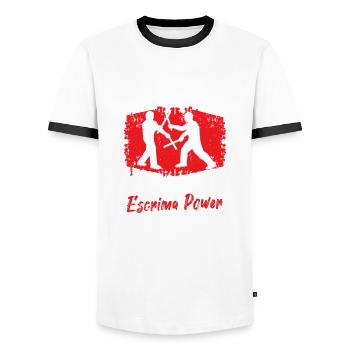Escrima Power Arnis Kampfsport - Männer Kontrast-T-Shirt - Weiß/Schwarz - Vorne - AI Model Female 172 light (172cm) & AI Model Male 178 dark (178cm)
