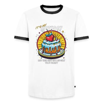 BIRTHDAY AND THEN THEY GIVE ME ONLY THIS SHIRT - Men's Ringer Shirt - white/black - Front - AI Model Female 172 light (172cm) & AI Model Male 178 dark (178cm)
