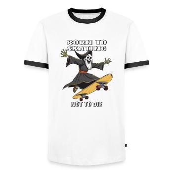 SENSENMANN SKATEBOARD BORN TO SKATING NOT TO D - Männer Kontrast-T-Shirt - Weiß/Schwarz - Vorne - AI Model Female 172 light (172cm) & AI Model Male 178 dark (178cm)