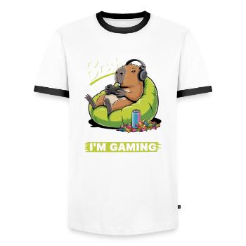 Capybara Gamer Gaming - T-shirt contrasté Homme - blanc/noir - Devant - AI Model Female 172 light (172cm) & AI Model Male 178 dark (178cm)