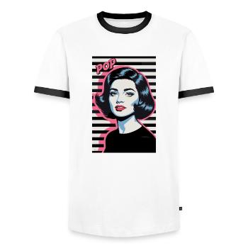 Pop Art Retro Gesicht Frau Stilvolles Design - Männer Kontrast-T-Shirt - Weiß/Schwarz - Vorne - AI Model Female 172 light (172cm) & AI Model Male 178 dark (178cm)