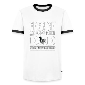 French Horn Player Dad The Idol The Myth Musician - Men's Ringer Shirt - white/black - Front - AI Model Female 172 light (172cm) & AI Model Male 178 dark (178cm)