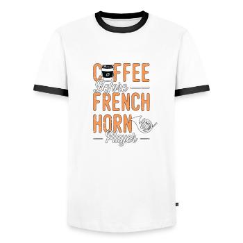 French Horn Coffee Musical Instrument Coffee Lover - Men's Ringer Shirt - white/black - Front - AI Model Female 172 light (172cm) & AI Model Male 178 dark (178cm)