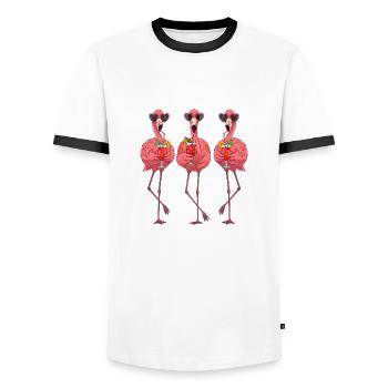 The situation is drunkenness - Men's Ringer Shirt - white/black - Front - AI Model Female 172 light (172cm) & AI Model Male 178 dark (178cm)
