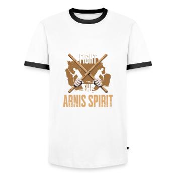 Escrima Kampfsport The Arnis Spirit - Männer Kontrast-T-Shirt - Weiß/Schwarz - Vorne - AI Model Female 172 light (172cm) & AI Model Male 178 dark (178cm)