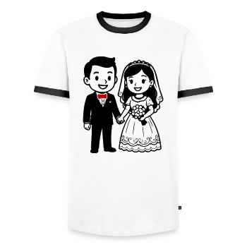 Couple de mariés - T-shirt contrasté Homme - blanc/noir - Devant - AI Model Female 172 light (172cm) & AI Model Male 178 dark (178cm)
