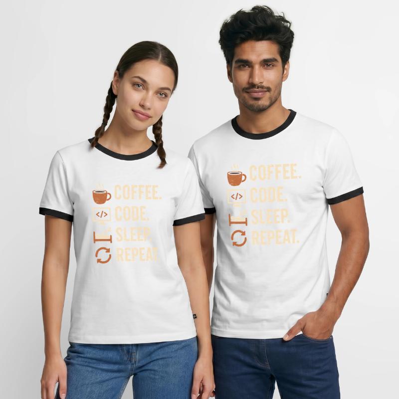 Geek Coder Routine – Coffee, Code, Sleep, More Men's Ringer Shirt