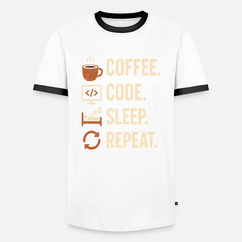 Geek-Coder-Routine – Kaffee, Code, Schlaf, mehr - Männer Kontrast-T-Shirt - Weiß/Schwarz