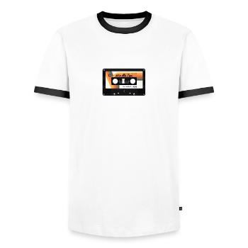 Retro 80s + 90s cassette - Men's Ringer Shirt - white/black - Front - AI Model Female 172 light (172cm) & AI Model Male 178 dark (178cm)