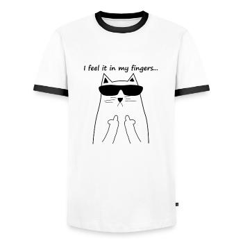 feel it in my fingers cat fuck you katze catlady - Männer Kontrast-T-Shirt - Weiß/Schwarz - Vorne - AI Model Female 172 light (172cm) & AI Model Male 178 dark (178cm)