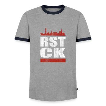 RSTCK Rostock - Männer Kontrast-T-Shirt - Grau/Navy  - Vorne - AI Model Female 172 light (172cm) & AI Model Male 178 light (178cm)