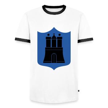 Hamburg - Men's Ringer Shirt - white/black - Front - AI Model Female 172 light (172cm) & AI Model Male 178 dark (178cm)