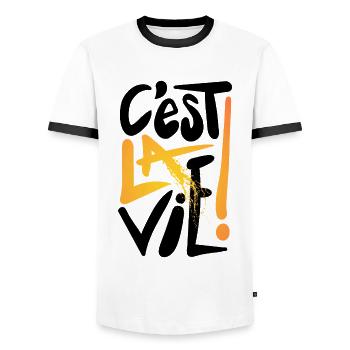 C'est la vie ! Only One Place - T-shirt contrasté Homme - blanc/noir - Devant - AI Model Female 172 light (172cm) & AI Model Male 178 dark (178cm)