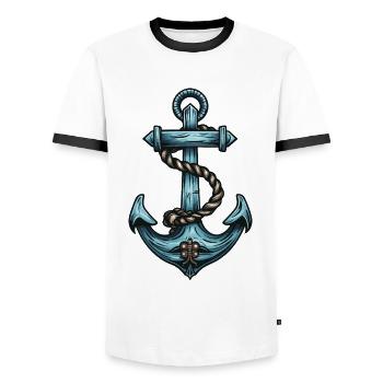 Port d’ancrage - T-shirt contrasté Homme - blanc/noir - Devant - AI Model Female 172 light (172cm) & AI Model Male 178 dark (178cm)