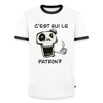 C est qui le patron? - T-shirt contrasté Homme - blanc/noir - Devant - AI Model Female 172 light (172cm) & AI Model Male 178 dark (178cm)
