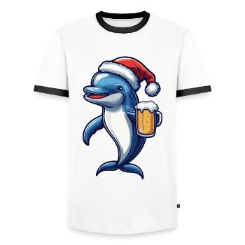 Dolphin Christmas Beer Funny - Men's Ringer Shirt - white/black - Front - AI Model Female 172 light (172cm) & AI Model Male 178 dark (178cm)