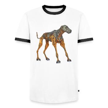 Doberman Cyborg Dog in Orange - Men's Ringer Shirt - white/black - Front - AI Model Female 172 light (172cm) & AI Model Male 178 dark (178cm)