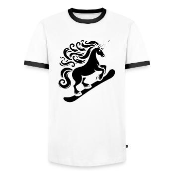 Minimalistisches Design: Einhorn Snowboarder - Männer Kontrast-T-Shirt - Weiß/Schwarz - Vorne - AI Model Female 172 light (172cm) & AI Model Male 178 dark (178cm)