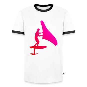 foilwing hydrofoil wingsurfen wingsurf Damen - Männer Kontrast-T-Shirt - Weiß/Schwarz - Vorne - AI Model Female 172 light (172cm) & AI Model Male 178 dark (178cm)