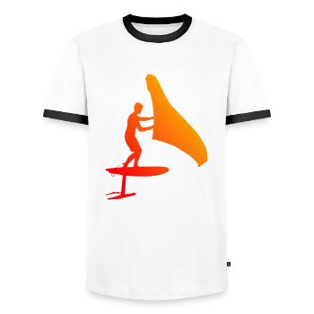 foilwing wingsurf Men hydrofoil wingfoil - Men's Ringer Shirt - white/black - Front - AI Model Female 172 light (172cm) & AI Model Male 178 dark (178cm)