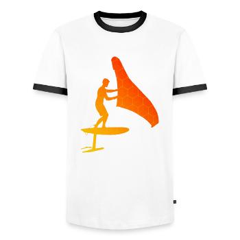 foilwing men wingsurf hydrofoil wingfoil - Men's Ringer Shirt - white/black - Front - AI Model Female 172 light (172cm) & AI Model Male 178 dark (178cm)